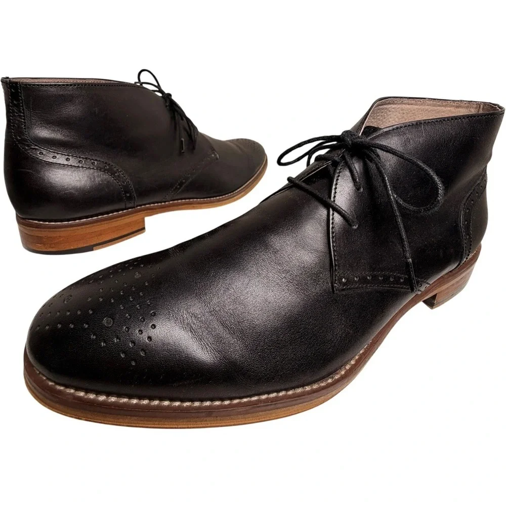 Johnston & Murphy Black Leather Chukka Boots Brogue Cap Toe Men’s 10M